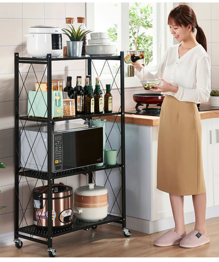 Kệ để đồ nhà bếp 4 Tầng Có Bánh Xe Gấp Gọn [HÀNG CHUẨN] Kệ đa năng trang trí nhà cửa