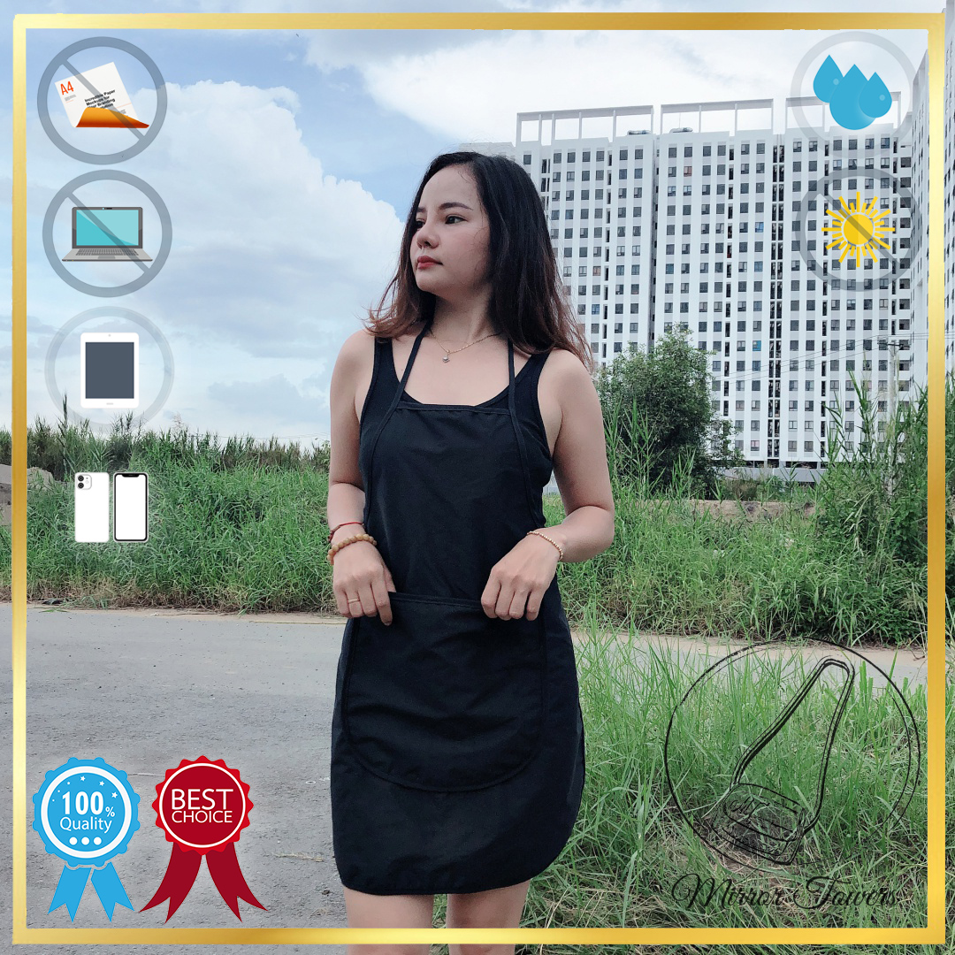 Tạp dề nấu ăn, kiểu tạp dề có túi đựng điện thoại, vải dù đen _ Túi xách nữ Mirror Towers