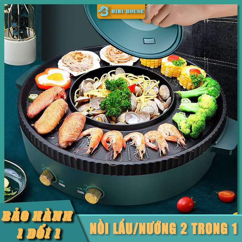 Bếp Lẩu Nướng Đa Năng 2 Trong 1 BIBI HOUSE - Nồi Lẩu , Nướng Không Khói, Chống Dính Siêu Tiện Lợi , Đường Kính 48cm - An Toàn, Tiện Lợi, Dễ Dàng Sử Dụng