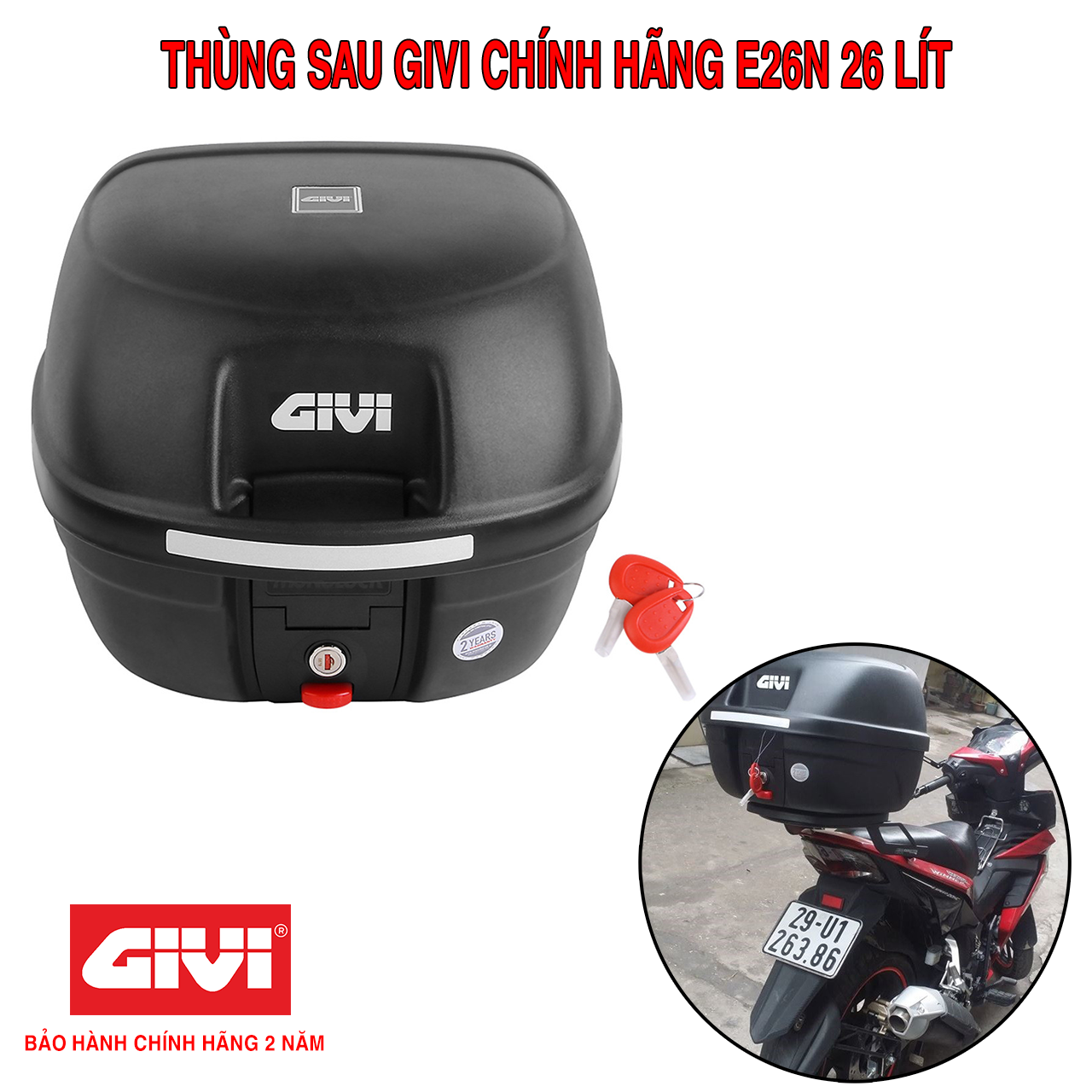 Thùng Sau Givi E26N 26 Lít Chịu Lực Cao Chính Hãng - Bảo Hành 2 Năm