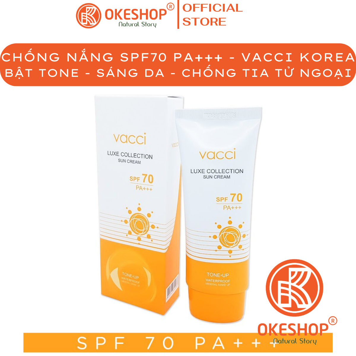 Kem chống nắng mặt & toàn thân vacci 70ml - luxe collection sun cream spf70 pa+++ - kháng tia uva/uvb - bảo vệ da tối đa - chống nắng phổ rộng