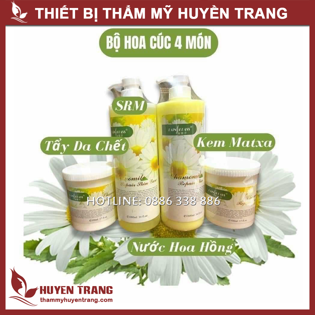 Bộ chăm sóc da hoa cúc: Sữa rửa mặt, Kem massage, Gel tẩy da chết, Nước hoa hồng