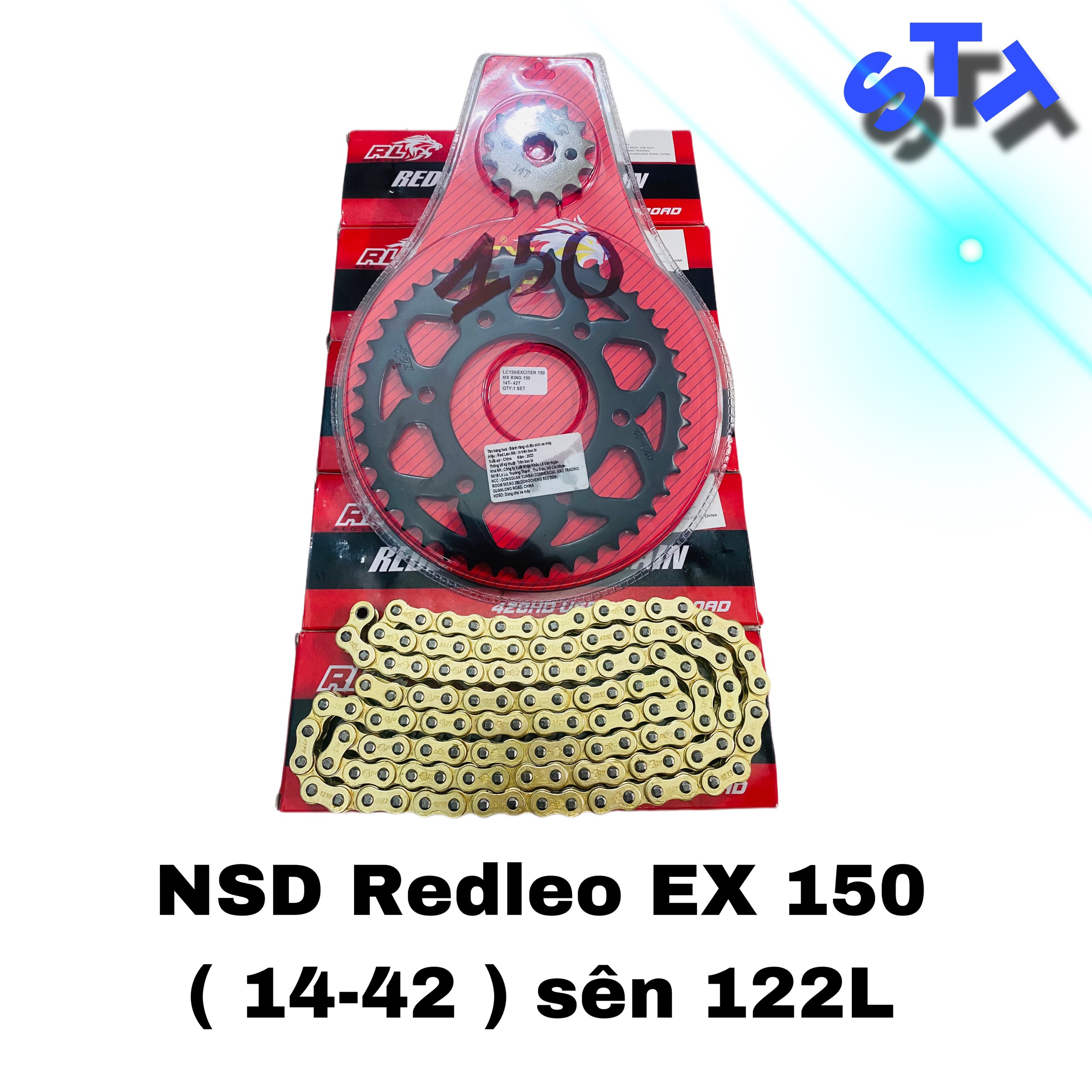 Nhông Sên Dĩa Redleo EX 150 ( 14-42 ) Sên 10Ly , 122 mắc , 100% Tán đúc đi rất bền bĩ .