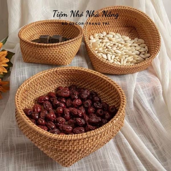 Giỏ đựng đồ decor bằng mây tre thủ công, Combo 3 giỏ đựng đồ khô, hoa quả xinh xắn