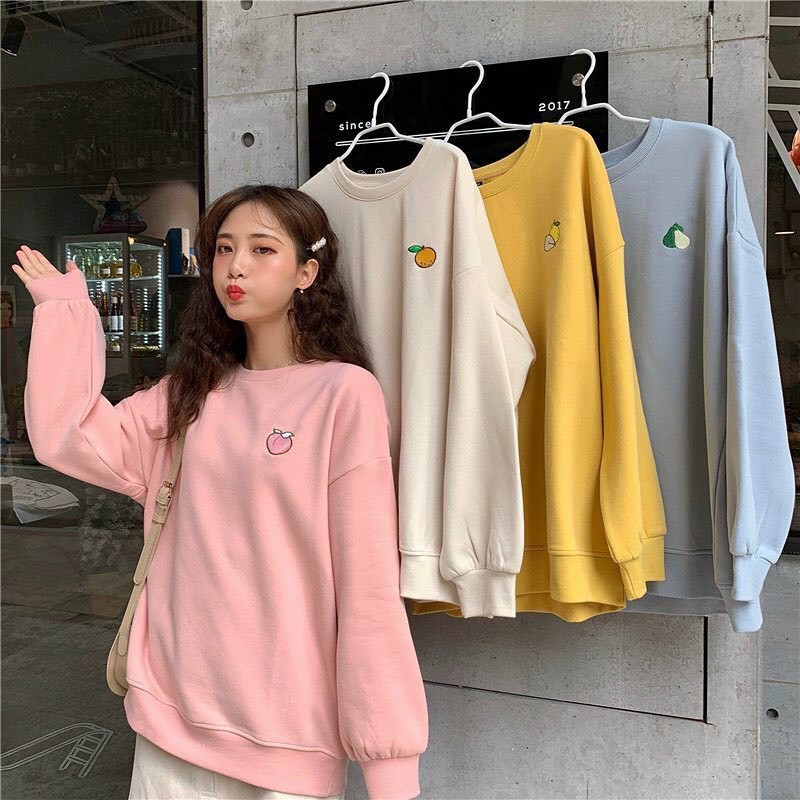 [HCM]Áo Nỉ Sweater Dành cho nam và nữ kiểu dáng Basic Hình Trái Cây Thêu Đơn Giản Siêu Xinh- Nỉ Loại 1 Form 70kg