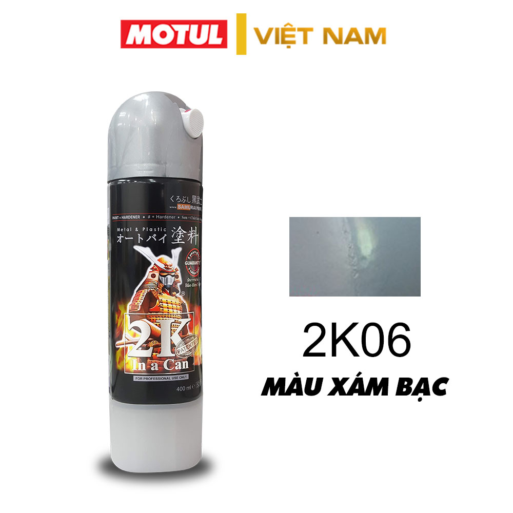 Sơn Samurai lót xám bạc 2K06 chính hãng, sơn xe máy lót kim loại 2K 400ml kháng xăng, chống nứt nẻ tiện dụng