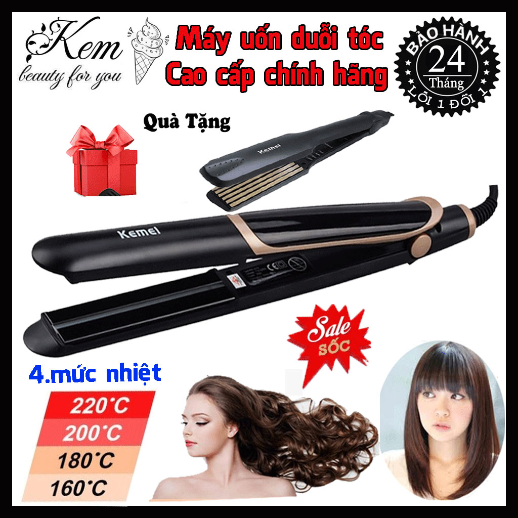 Máy là tóc duỗi tóc uốn xoăn dập xù uốn phồng chân tóc bấm tóc gơi sóng cao cấp có 4 mức chỉnh nhiệt kemei 2219 thiết kế nhỏ gọn tiện lợi bảo hành 24 tháng