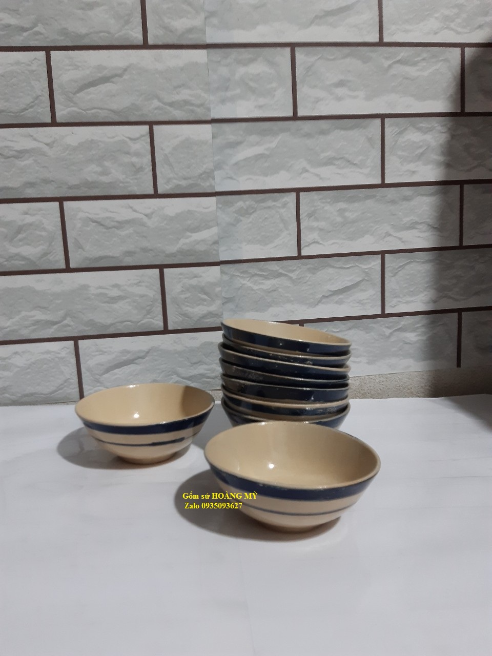 Tô lỡ viền xanh, tô bia ( gốm sành thô sơ ) 10 cái