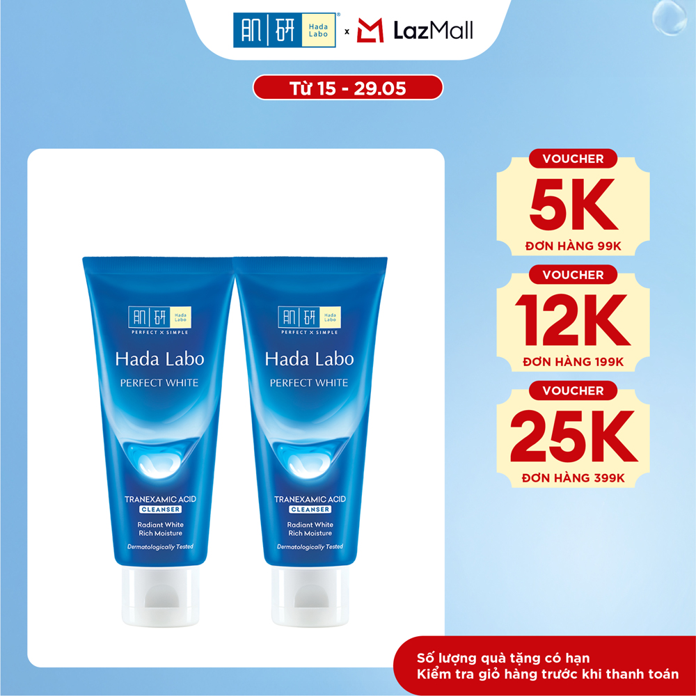 [VB] Bộ 2 Sữa rửa mặt dưỡng trắng Hada Labo Perfect White Tranexamic Acid Cleanser 80g