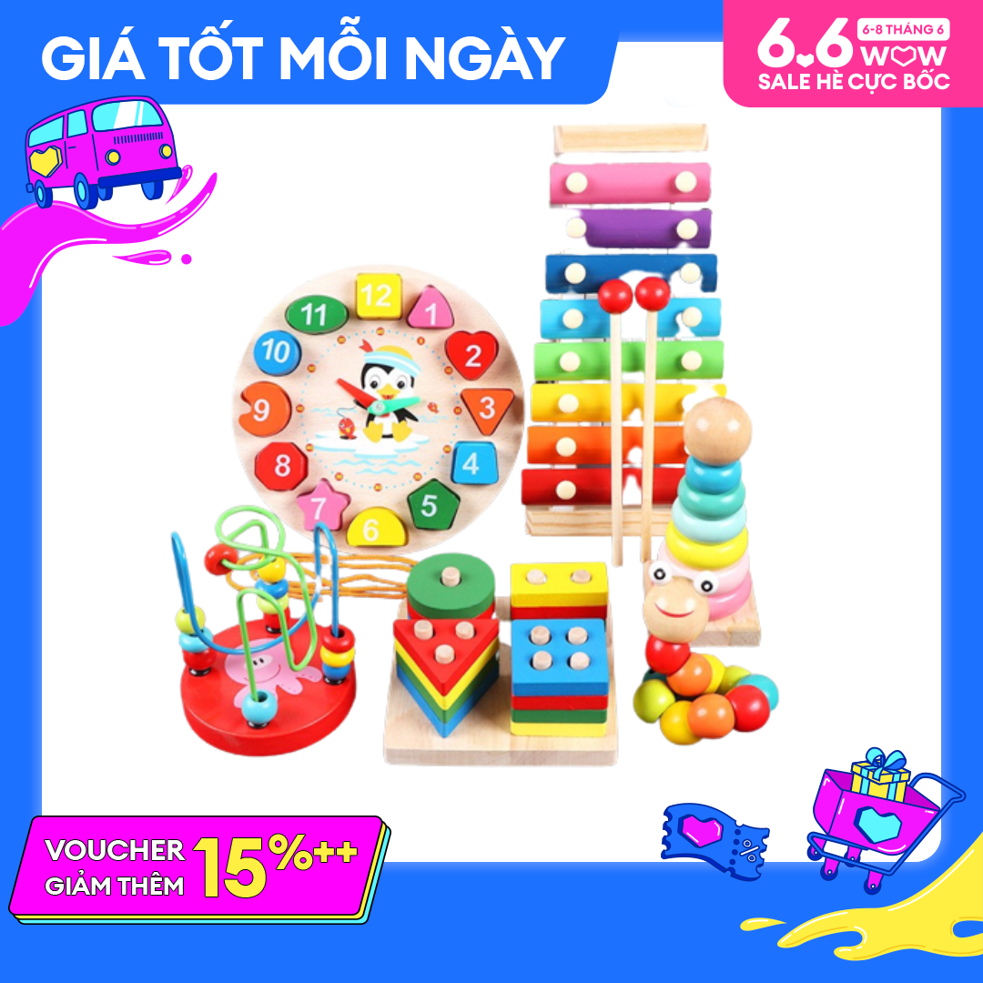 Combo 6 món đồ chơi gỗ phát triển trí tuệ cho bé - đồ chơi gỗ thông minh