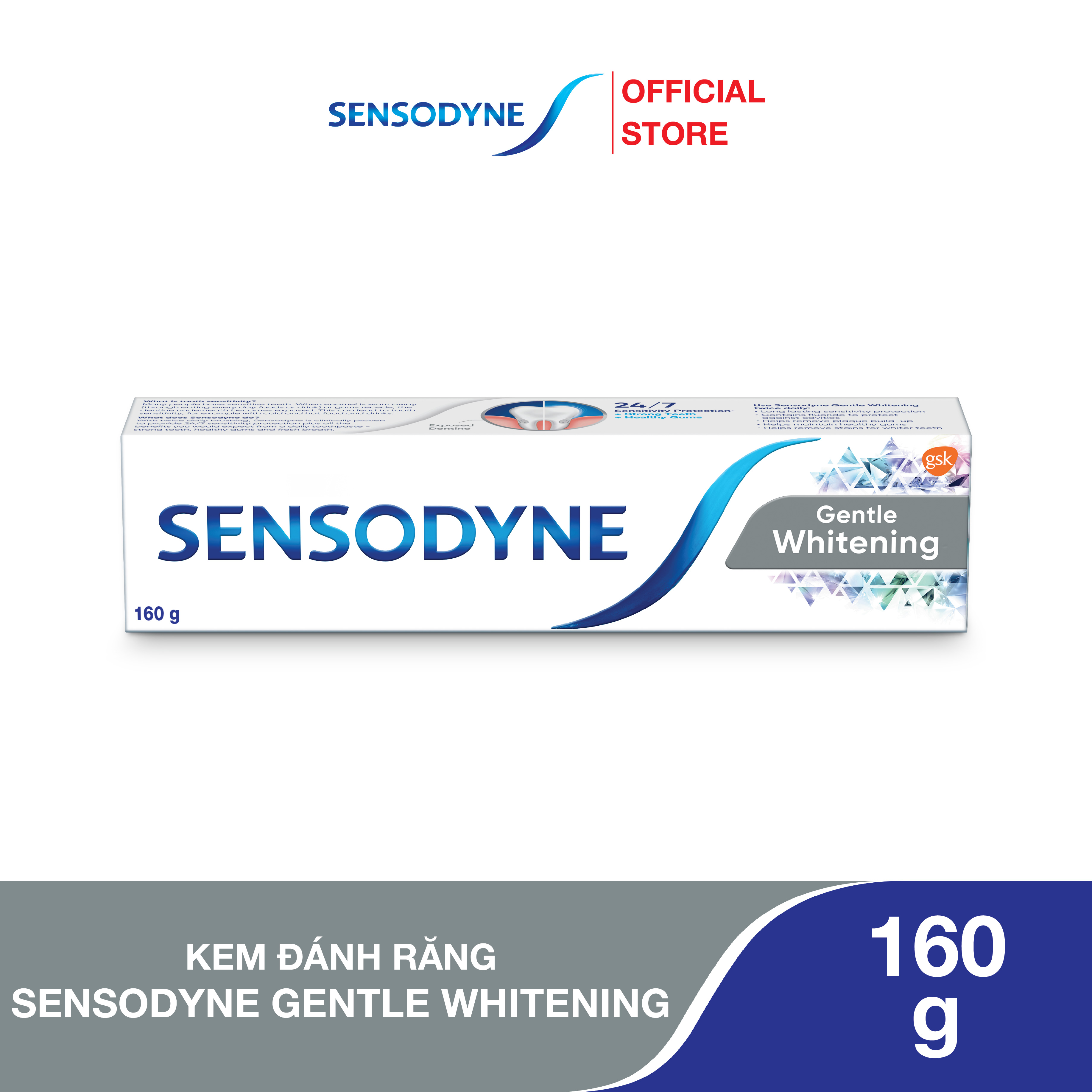 Kem đánh răng SENSODYNE Gentle Whitening 160g giúp giảm ê buốt hiệu quả và làm trắng răng tự nhiên