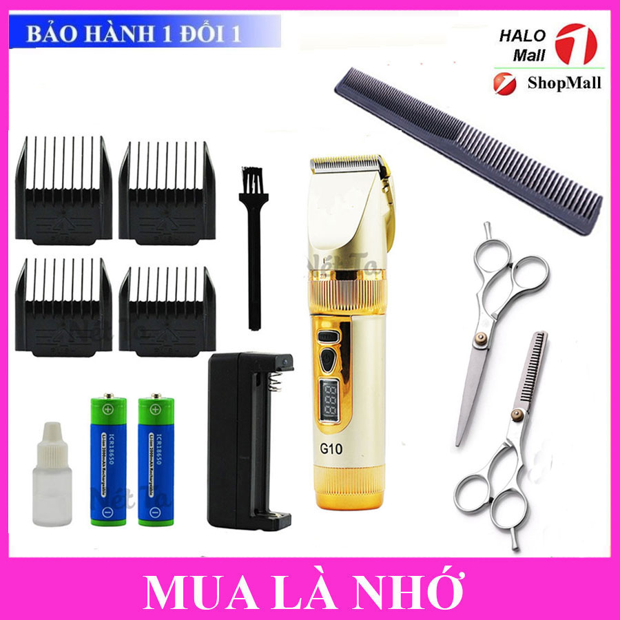 Tông Đơ Cắt Tóc Chuyên Nghiệp G10 LƯỠI SỨ CÓ 2 Chế Độ Cắt TẶNG PIN SƠ CUA + Bộ Kéo + Lược Hớt Tóc