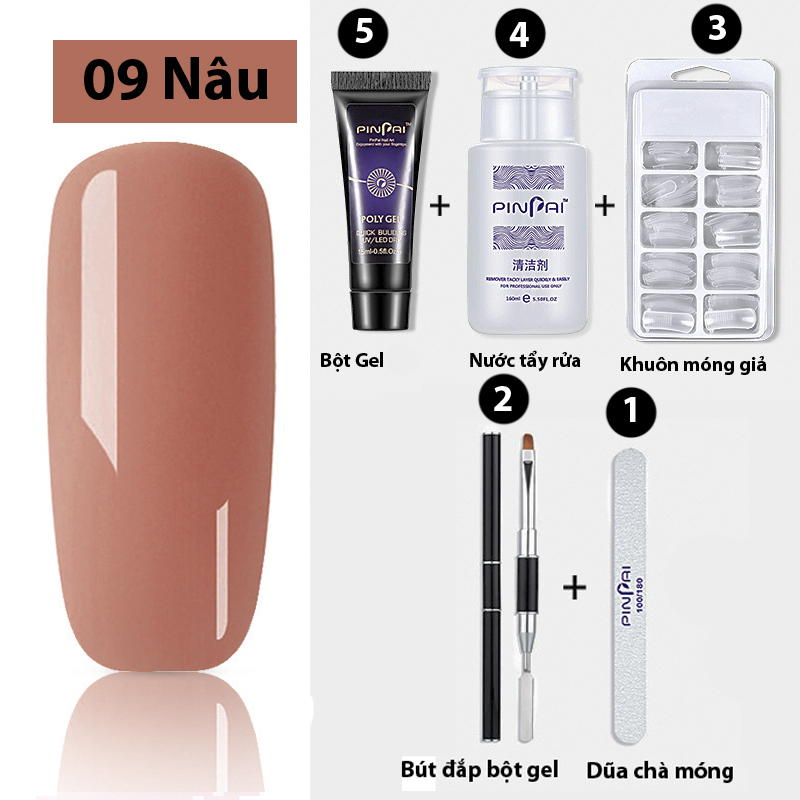 Trọn Bộ 5 món Gel Tạo móng giả POLY GEL PINPAI