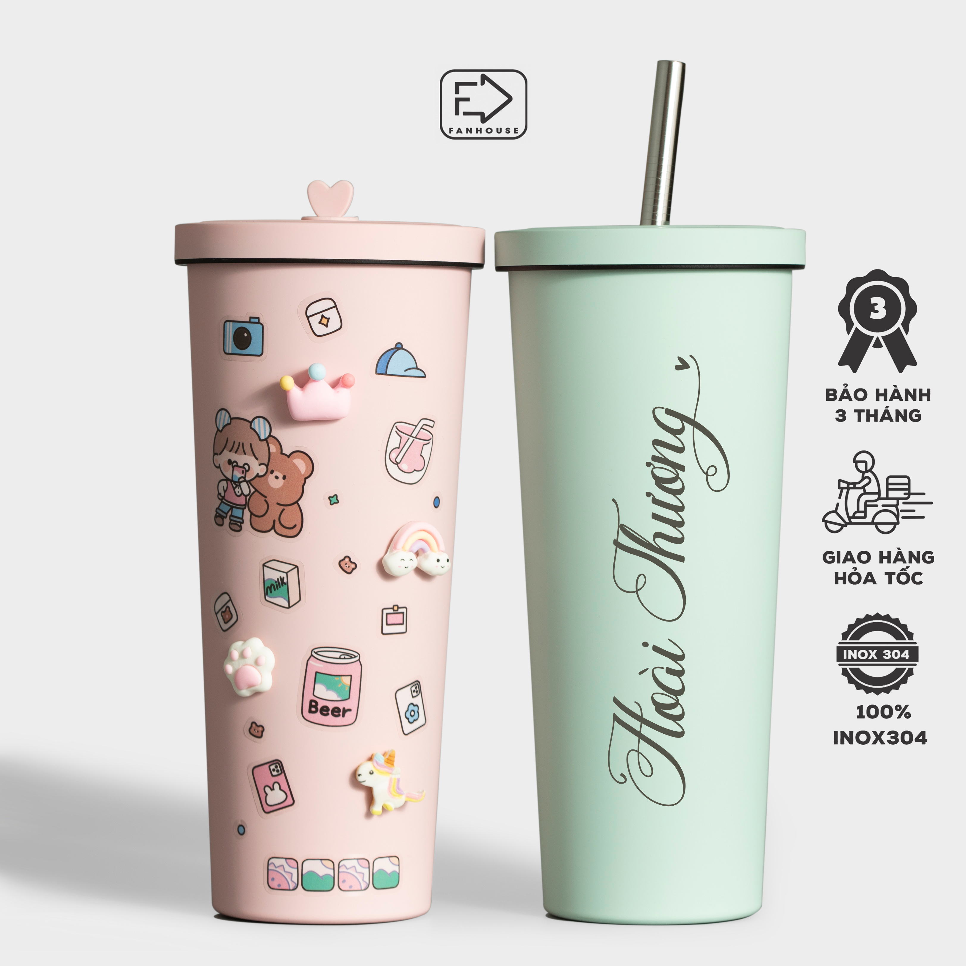  Ly giữ nhiệt Pastel khắc tên cốc giữ nhiệt cao cấp 800ml inox 304 bình nước Fan House khắc tên tặng sticker ống hút 