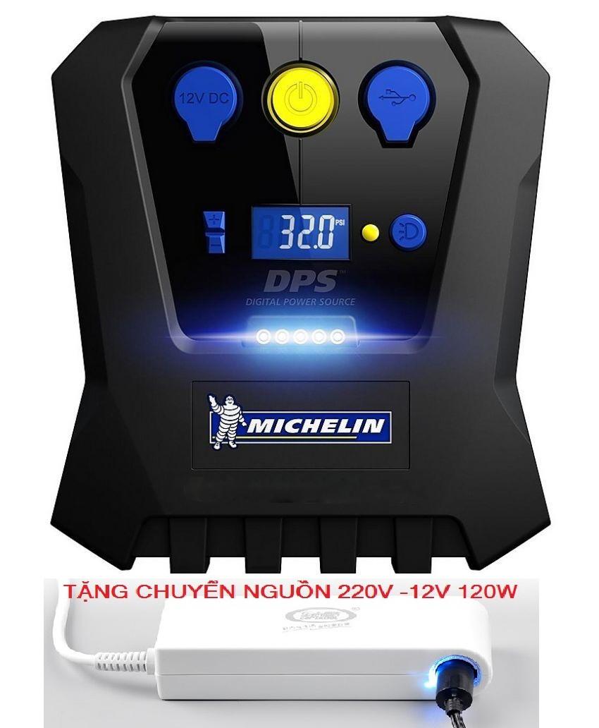 Bơm lốp 12v ô tô michelin 12266 + chuyển nguồn 220v -12v 120w cao cấp.