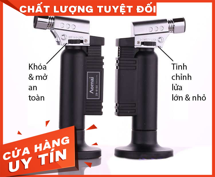 [HCM]Bật lửa khò gas CAO CẤP Aomai cầm tay mini - Hột quẹt mini cực mạnh khóa lửa rãnh tayKhò gas trực tiếpKhò siêu mạnhBật lửa mồi bếp
