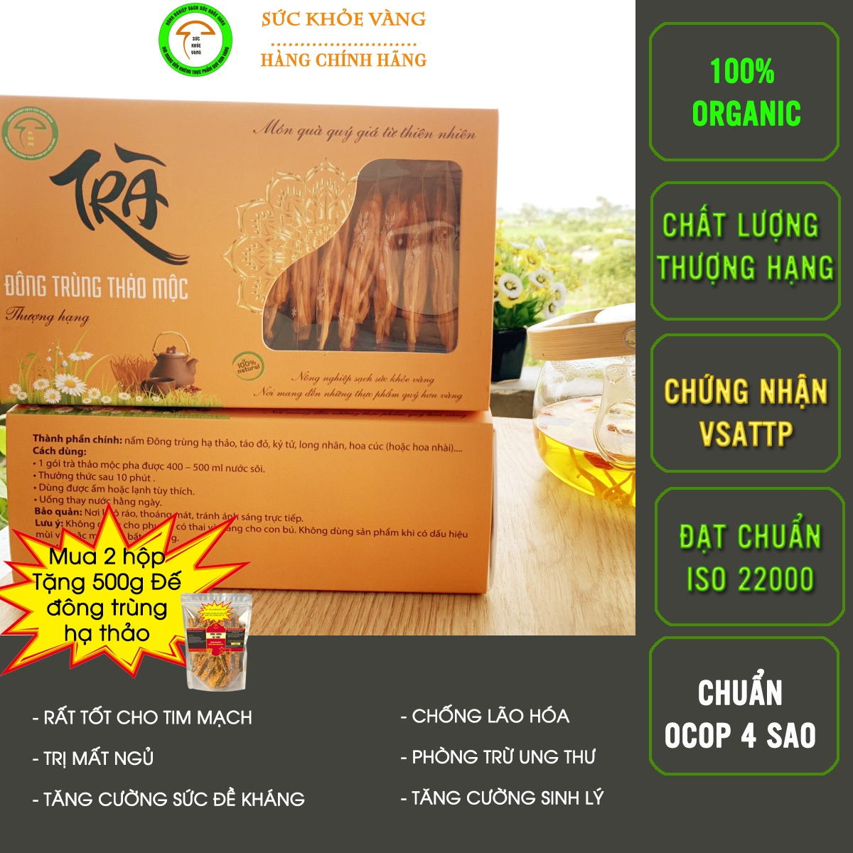 Trà đông trùng thảo mộc tứ vị hộp 12 gói