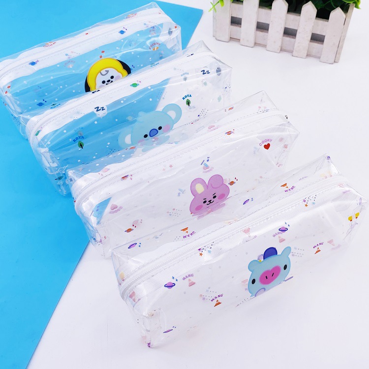 Hộp đựng bút trong suốt họa tiết hoạt hình BTS dễ thương