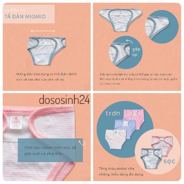 Miomio - Set 5 cái Tã dán 1M, 3M, 6M- Tã có thể điều chỉnh sao cho phù hợp kích cỡ của bé