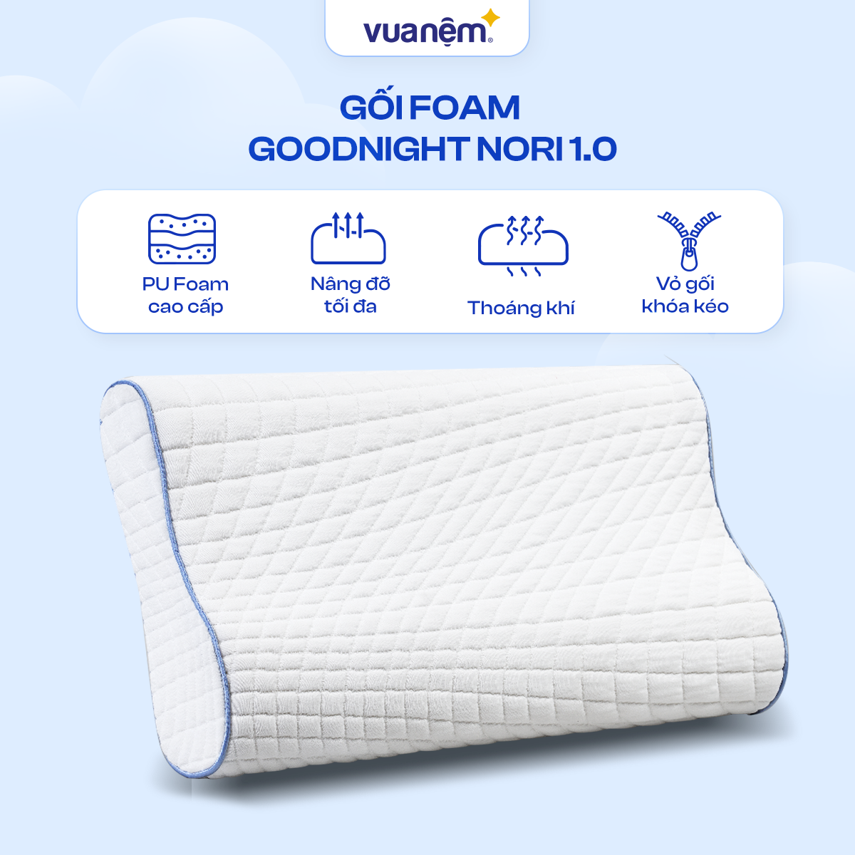 Combo 2 gối Foam lượn sóng nâng đỡ cổ vai gáy Goodnight Nori 1.0