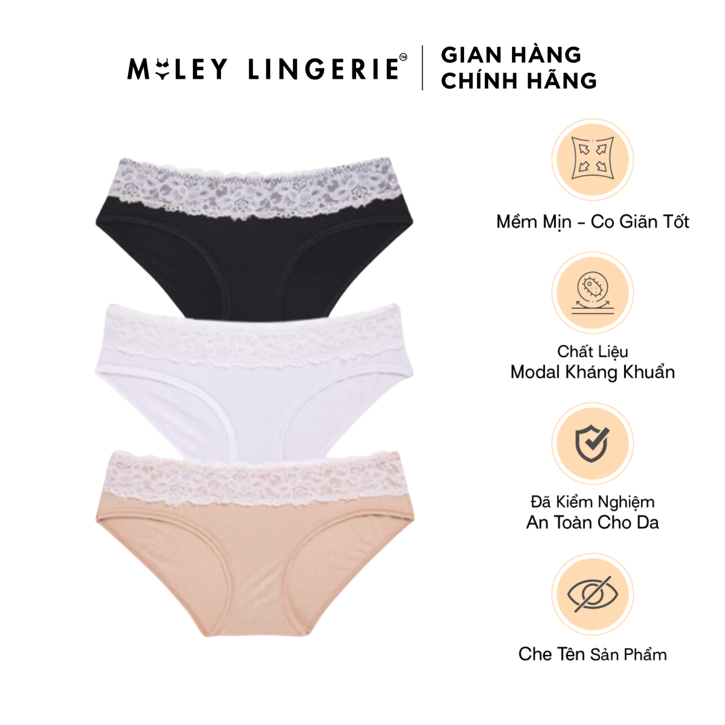 Combo 3 Quần Lót Nữ Modal Lưng Ren Mềm Mịn Co Giãn Kháng Khuẩn Tốt Active Miley Lingerie