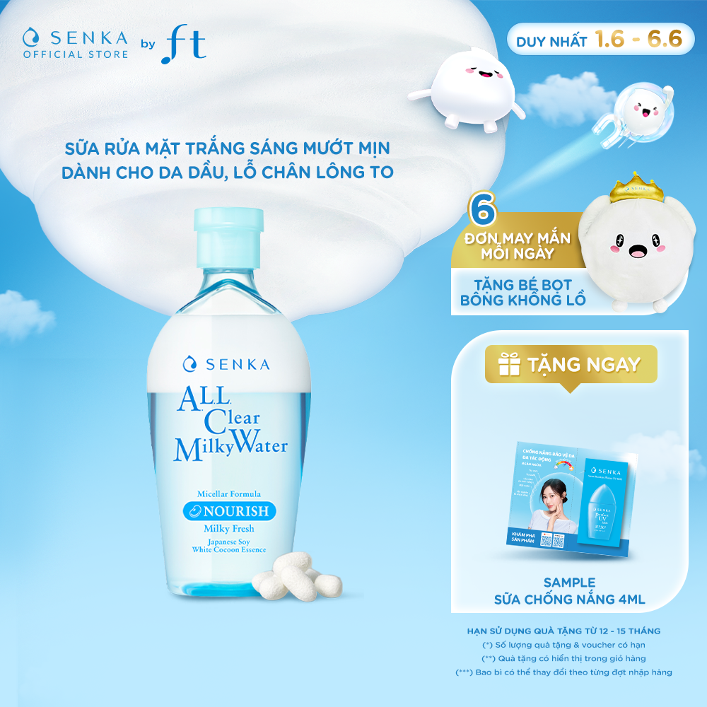 Nước tẩy trang micellar 2 lớp sạch sâu trang điểm đậm SENKA A.L.L. CLEAR MILKY WATER 400ML