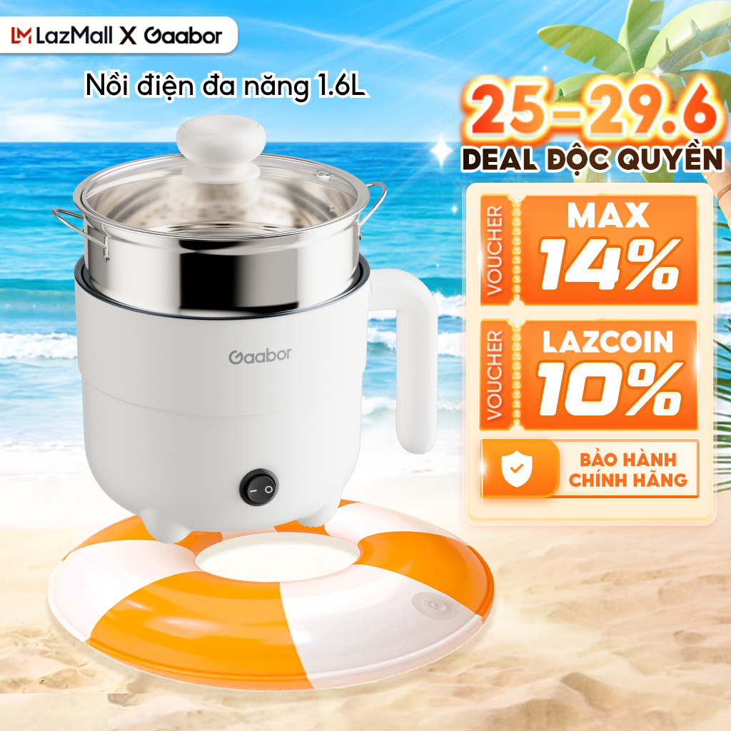 Nồi điện đa năng Gaabor EC-18M01A 1.6L kèm xửng hấp inox nấu lẩu nấu mì nấu cháo hấp xào chống dính cao cấp - Bảo hành 12 tháng 1 đổi 1