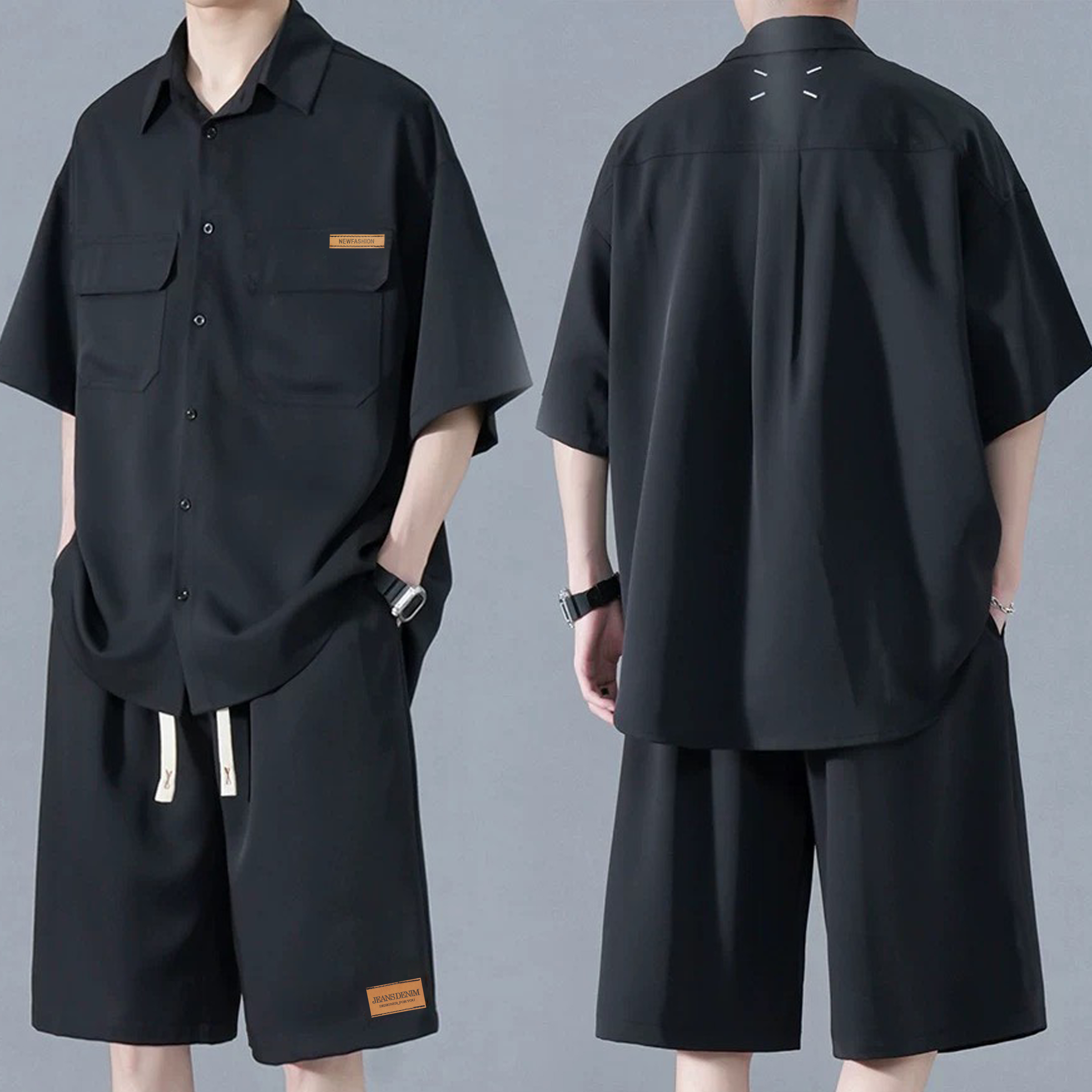 Bộ quần áo sơ mi nam ZONEF chất vải thô kaki thoáng mát sơ mi ngắn tay mùa hè Menswear shirt