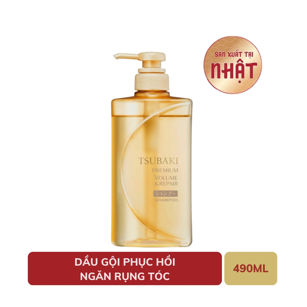  Dầu gội và dầu xả Phục hồi Tóc Hư Tổn Premium Repair Tsubaki Vàng 490ml - Dầu gội Không Silicon 