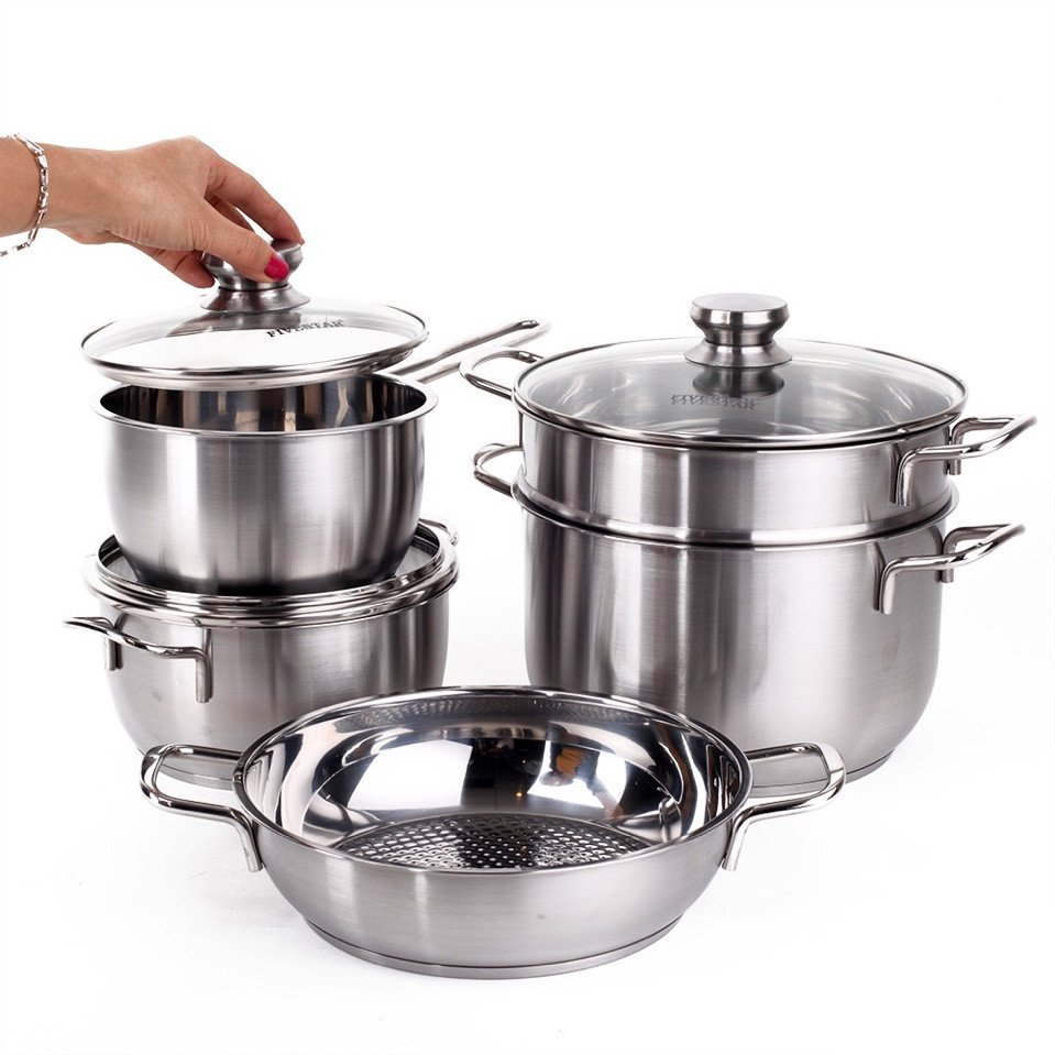 [HCM]Bộ Nồi Inox 5 Chiếc Fivestar Inox 430 có bảo hành (NẮP KIẾNG)