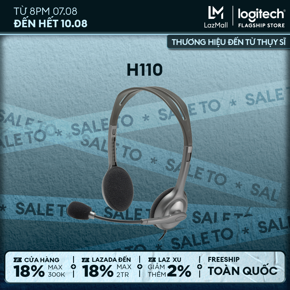 Tai nghe chụp tai Logitech H110 - 2 jack 3.5mm, Mic khử giảm tiếng ồn, trọng lượng nhẹ, âm thanh nổi