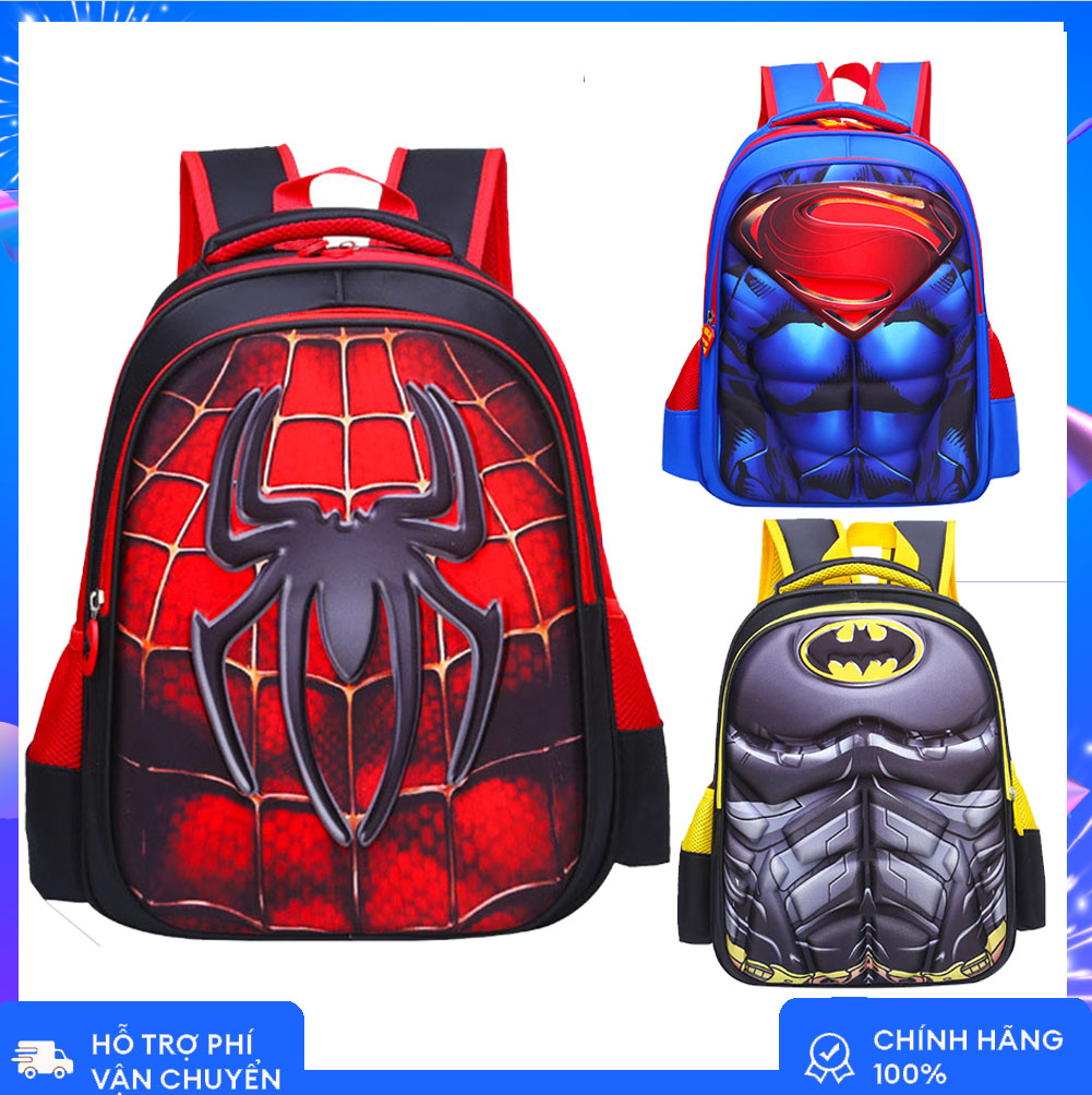 Balo đi học cho bé trai tiểu học từ lớp 1- lớp 3 hoạ tiết siêu nhân người nhện người dơi siêu chất cặp sách đi học nhiều ngăn chống thấm nước