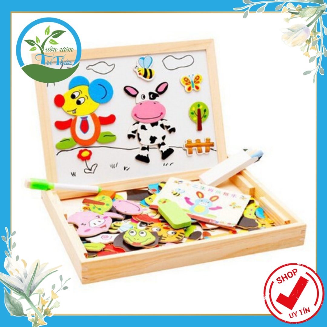 [Freeship + Qùa tặng] Bộ ghép hình nam châm 2 mặt bằng gỗ cho bé xếp hình sáng tạo (nanashop1)