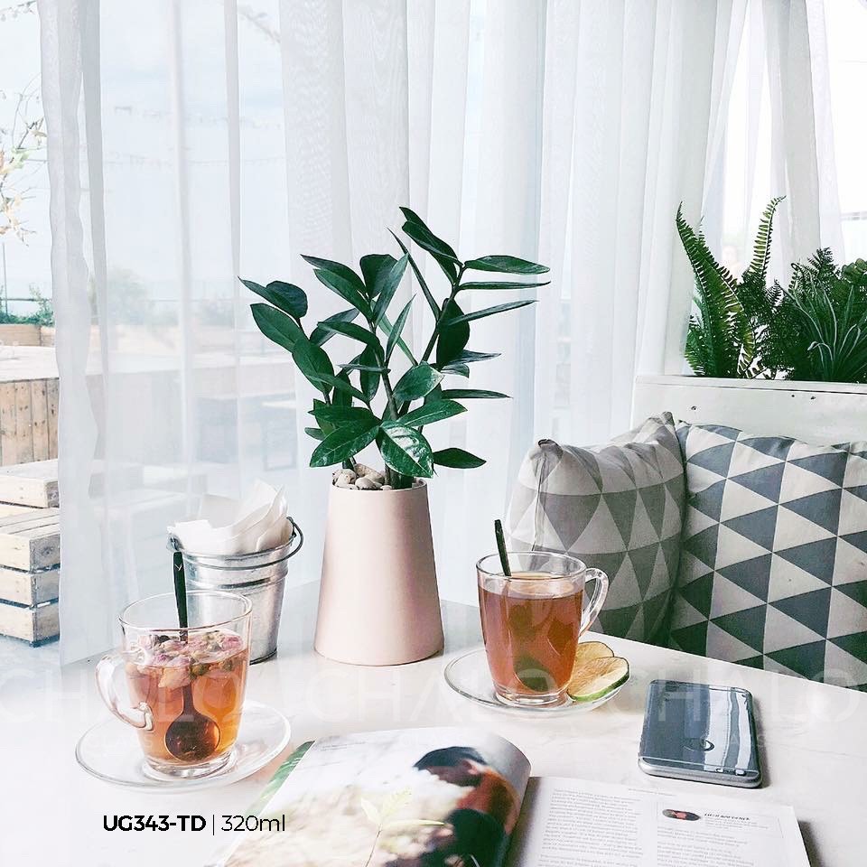 BỘ 6 TÁCH - 6 ĐĨA THUỶ TINH 320ML, BỘ CỐC CHÉN THUỶ TINH ĐỰNG NƯỚC, LY CỐC THUỶ TINH SANG CHẢNH