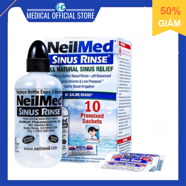 Bình rửa mũi NEILMED Sinus Rinse 1 bình Tặng kèm 10 gói muối rửa