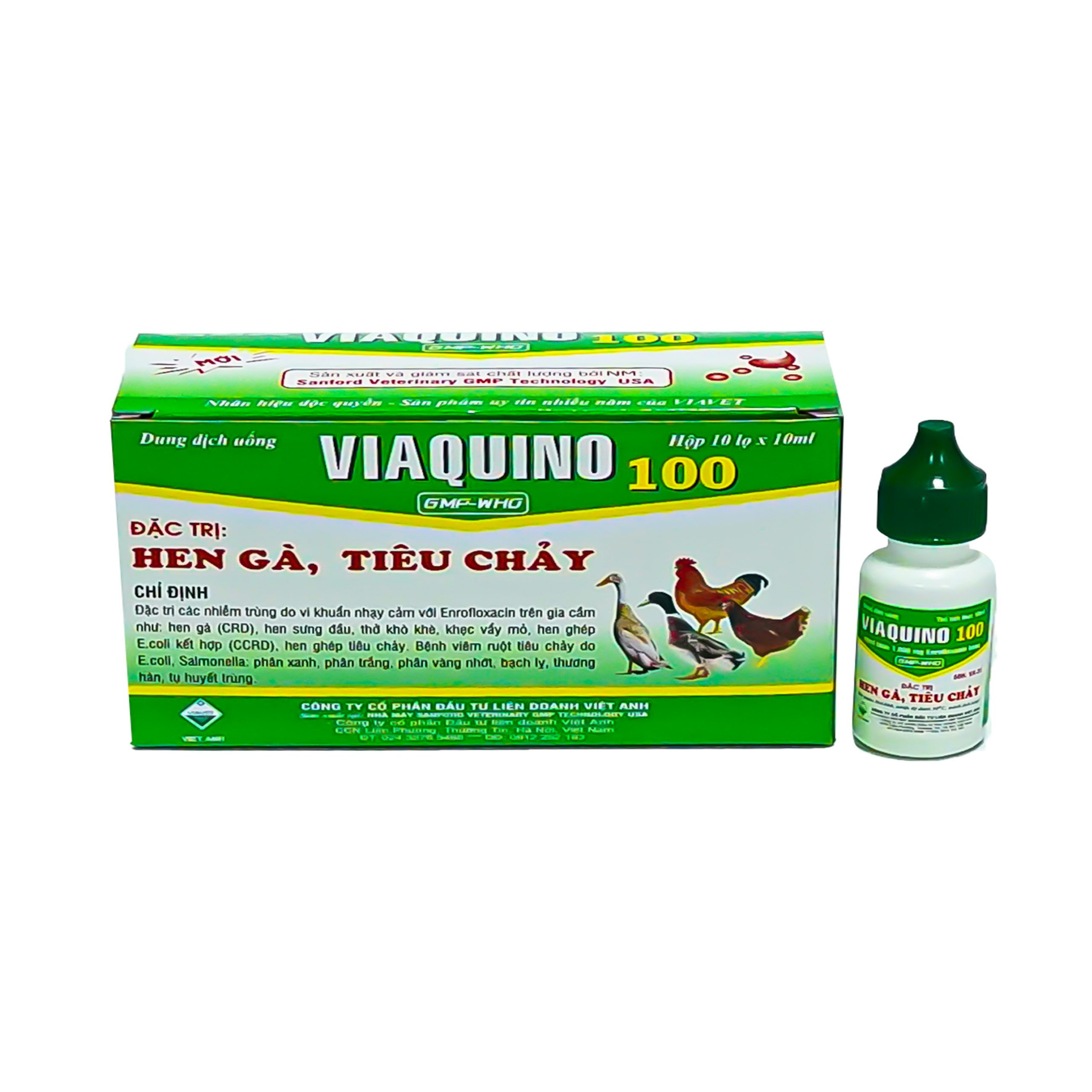 VIAQUINO 100 Hen gà, hen ghép tiêu chảy phân xanh, phân trắng, coryza trên gia cầm