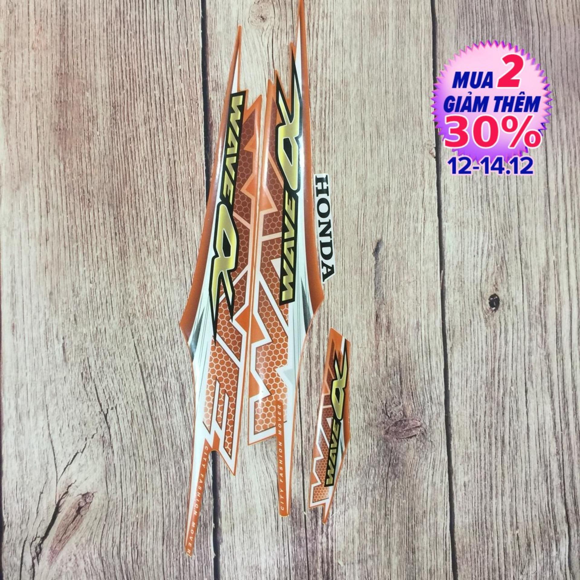 Tem xe Wave anpha 3 lớp MÀU CAM, Decal dán sườn xe wave 2007-2027  không bay màu, hình ảnh thật và rất đẹp