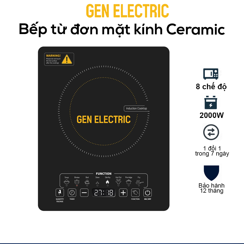 Bếp từ, bếp từ đơn Gen electric GE-A03 - Công suất 2200w. Bảo hành 12 tháng, lỗi đổi mới trong 30 ngày.