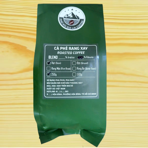 [gói XLÁ 250gr / HẠT] CÀ PHÊ RANG 100% Robusta PHỐ NÚI GIA LAI Roasted Coffee