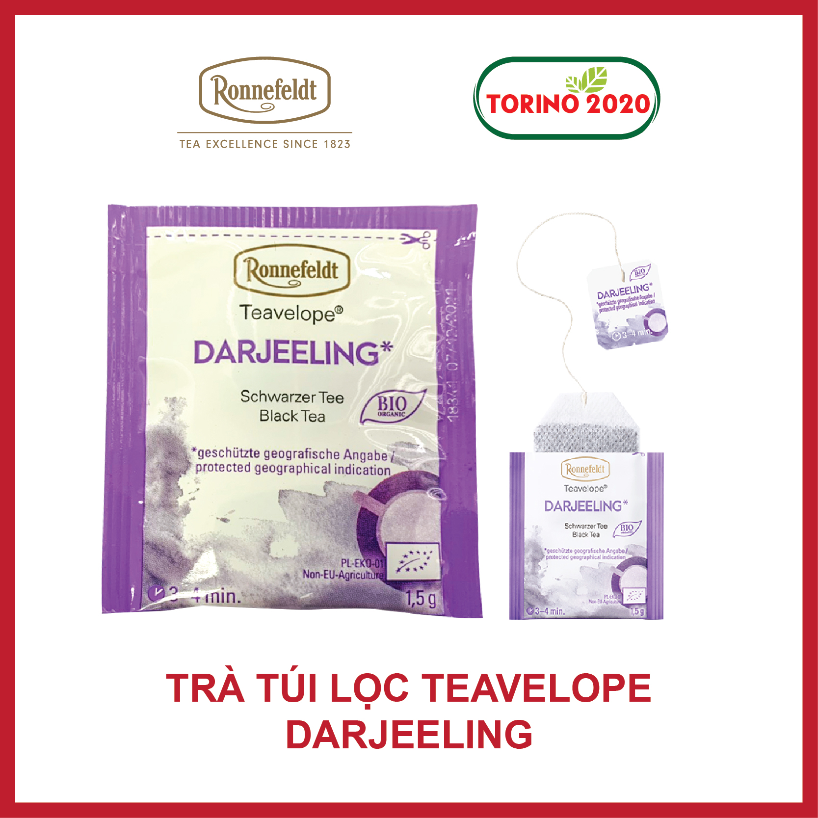 [HCM][HÀNG CHÍNH HÃNG] Trà Túi Lọc Ronnefeldt tea-Teavelope Darjeeling 1 túi 1.5g - sáng lập từ năm 1823 được hái bằng tay 2 lá 1 búp