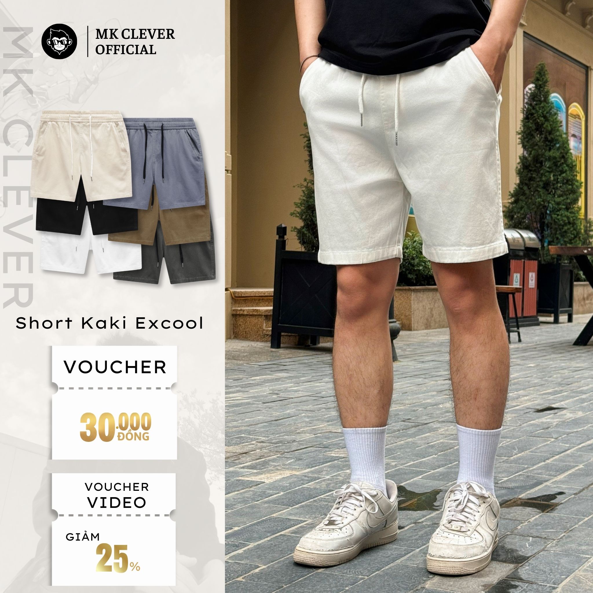 Quần short kaki đũi excool nam MK Clever cạp chun thoáng mát, trẻ trung, lịch lãm, form chuẩn dáng