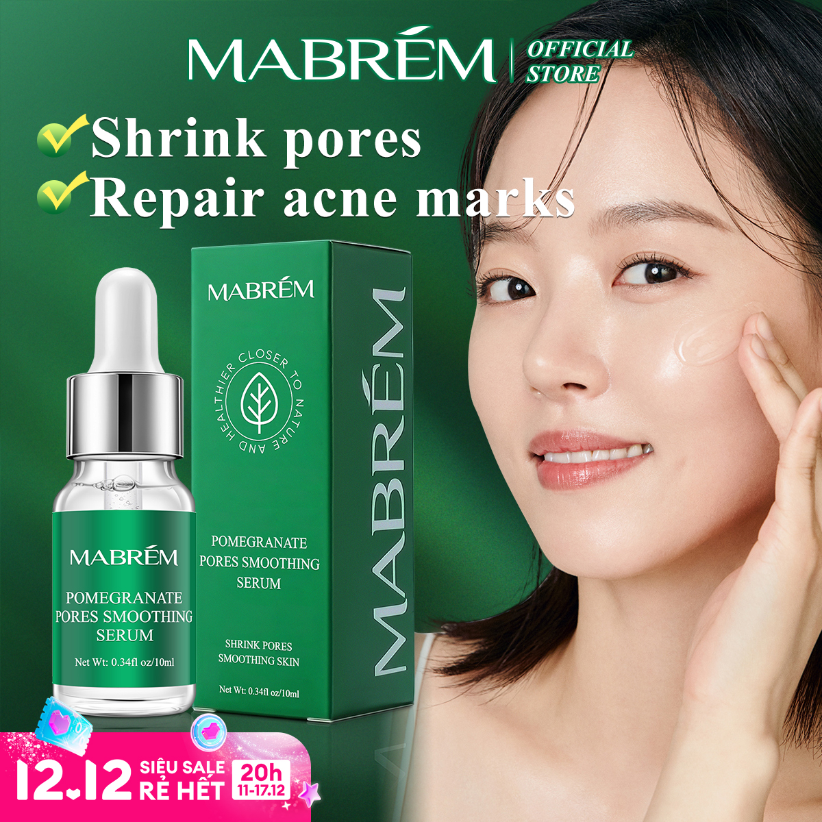 MABREM Serum dưỡng da mặt Hyaluronic Acid Thu nhỏ lỗ chân lông Làm trắng tái tạo Dưỡng ẩm Chống lão hóa Chăm sóc da Mặt Kem mụn Tinh chất shrink pores serum 10ml