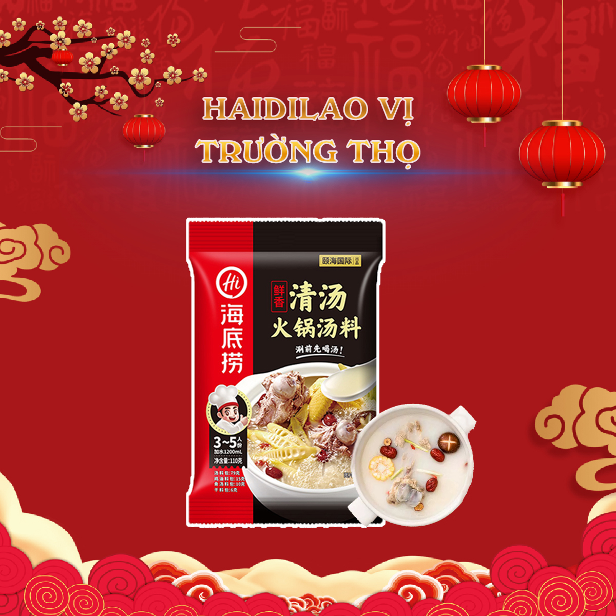 Cốt lẩu haidilao vị trường thọ - gia vị lẩu tứ xuyên có sẵn nhiều vị date mới