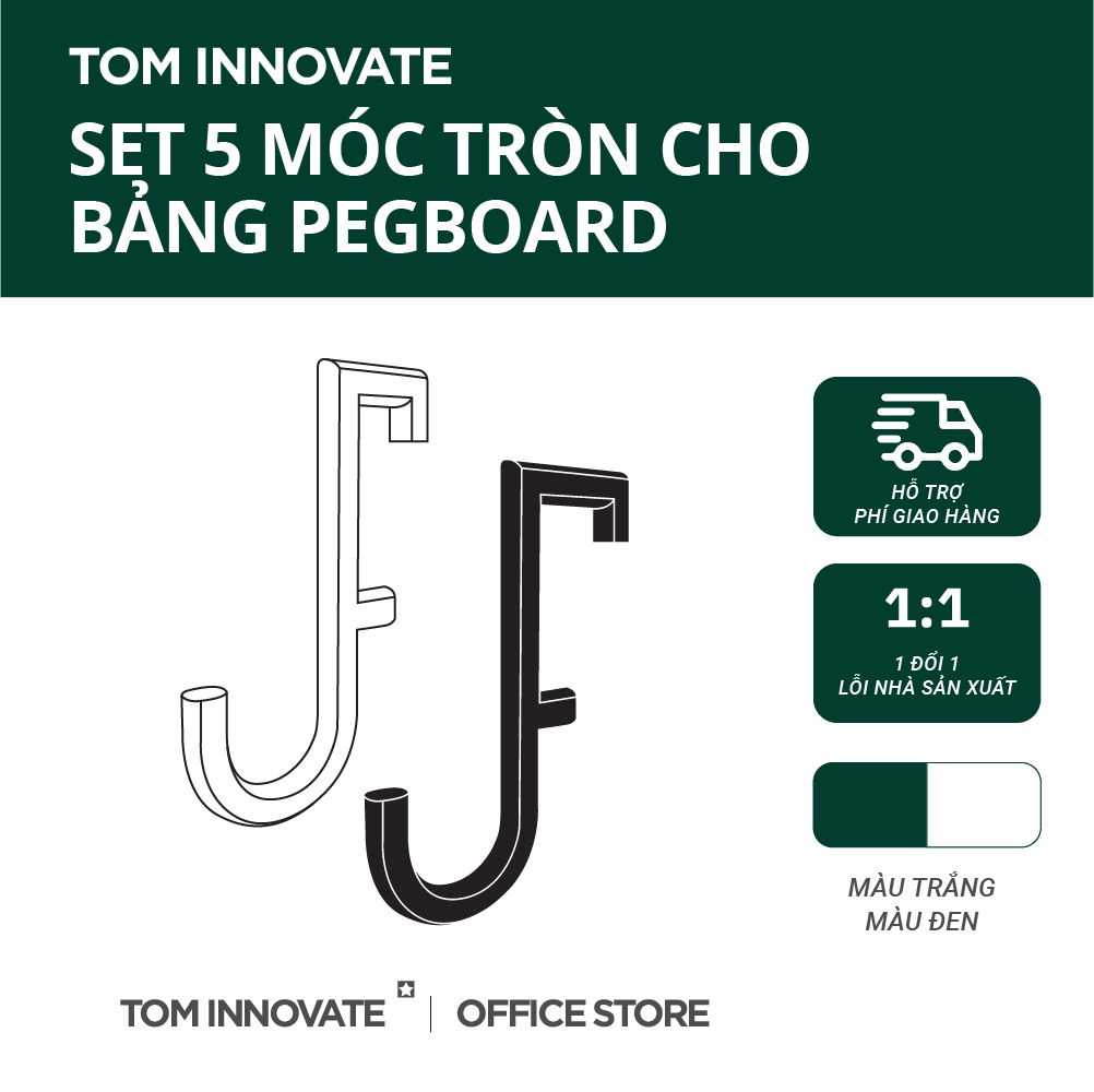 Set 5 móc tròn treo bảng cài treo tường Pegboard