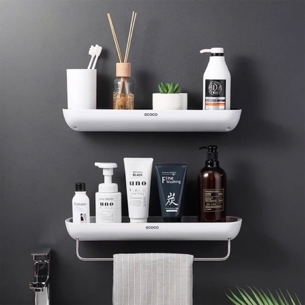 Kệ để đồ phòng tắm kèm thanh treo khăn ecoco, kệ nhà tắm lắp đặt dán tường tặng miếng dán