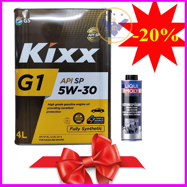 Dầu nhớt ô tô tổng hợp Kixx G1 API SP 5W30 Hàn Quốc can 4L - Fully Synthetic + Súc nhớt Liqui Moly 5