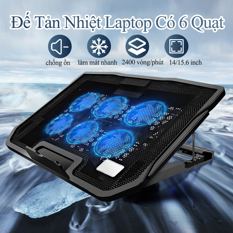 Đế tản nhiệt laptop macbook máy tính bảng só lạnh gaming quạt cực mạnh,giá đỡ tản nhiệt laptop 6 quạt có đèn LED cao cấp chạy cực êm, mát máy