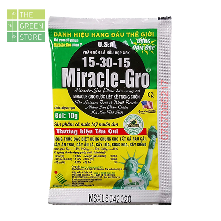 COMBO 2 - 5 GÓI Phân bón NPK Hà Lan Miracle Gro 15-30-15+TE (10g), dạng chelate dễ hấp thu, kích ra hoa, đậu trái cho hoa lan, hoa hồng, mai vàng, cây cảnh, rau màu, cây ăn trái