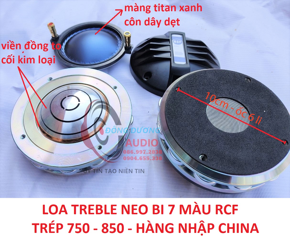 Loa trép 750 850 rcf neo bi - cối kim loại - viền đồng - côn 74.5 dẹt - giá hai loa