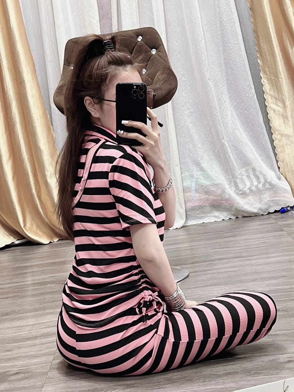 Set đồ bộ thun gân sọc lưng phối thời trang - ảnh và video thật